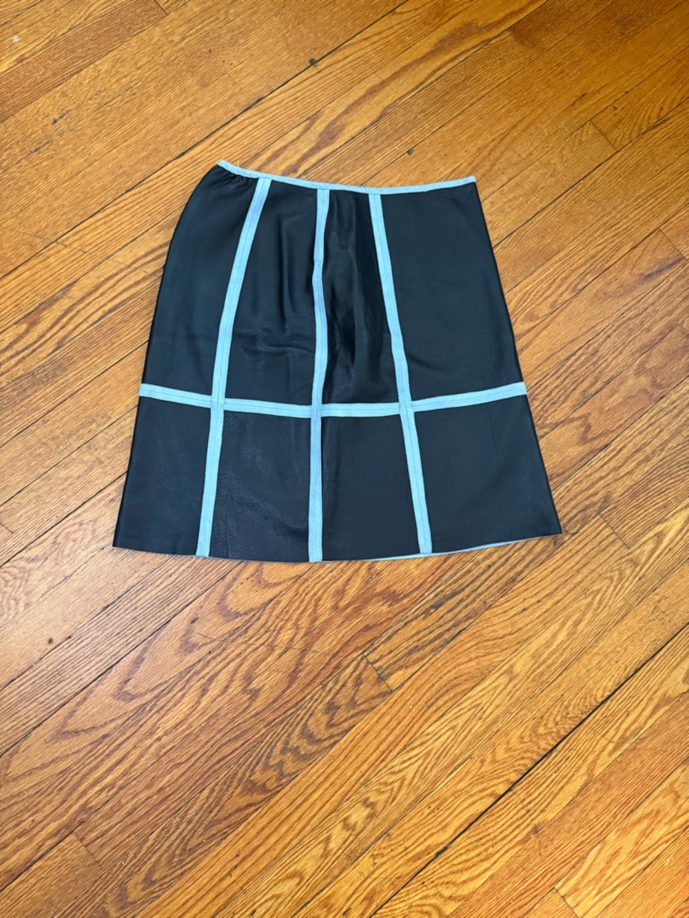 Black A-Line Skirt with Light Blue Grid Trim